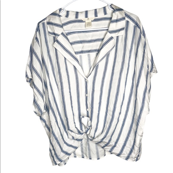 H&M Tops - H&M LOGG White and Blue Striped Short Sleeve Collared Button Down Size XL